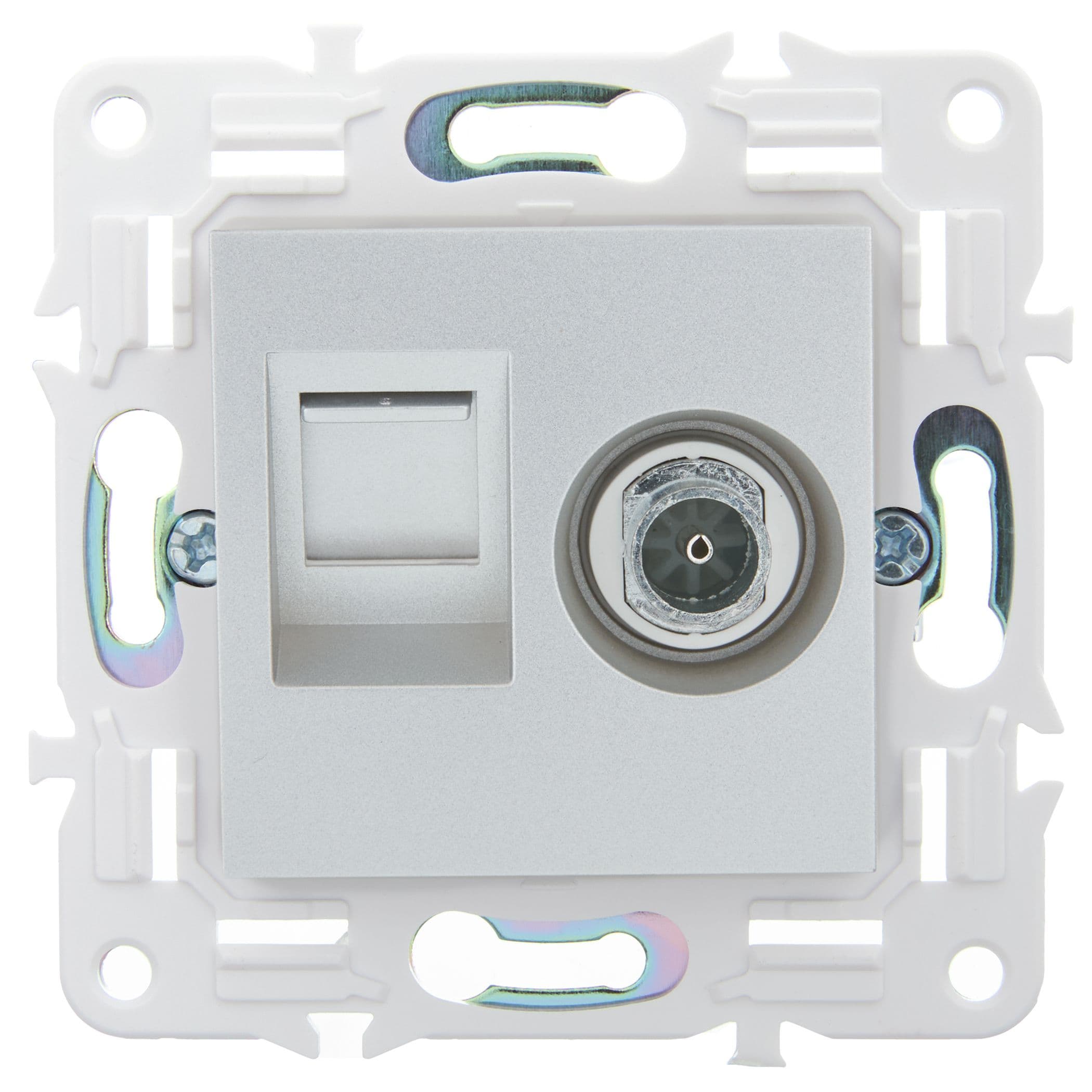 IEK SKANDY Серебряный Розетка двойная TV+RJ45 кат.6E SK-A15S — миниатюра 2