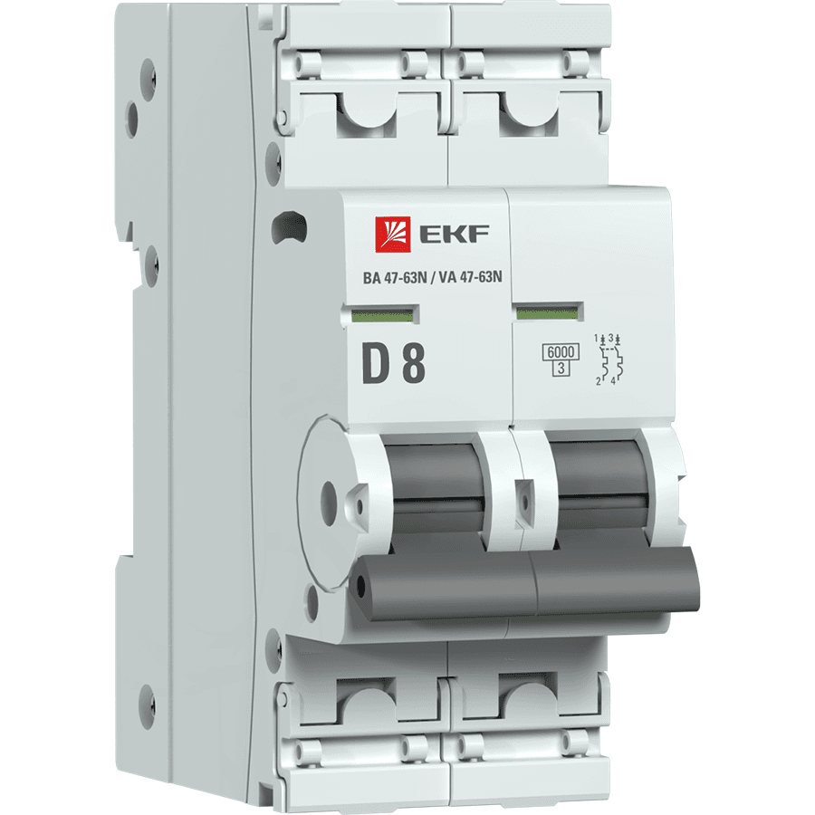 EKF Автоматический выключатель 2P 8А (D) 6кА ВА 47-63N PROxima M636208D