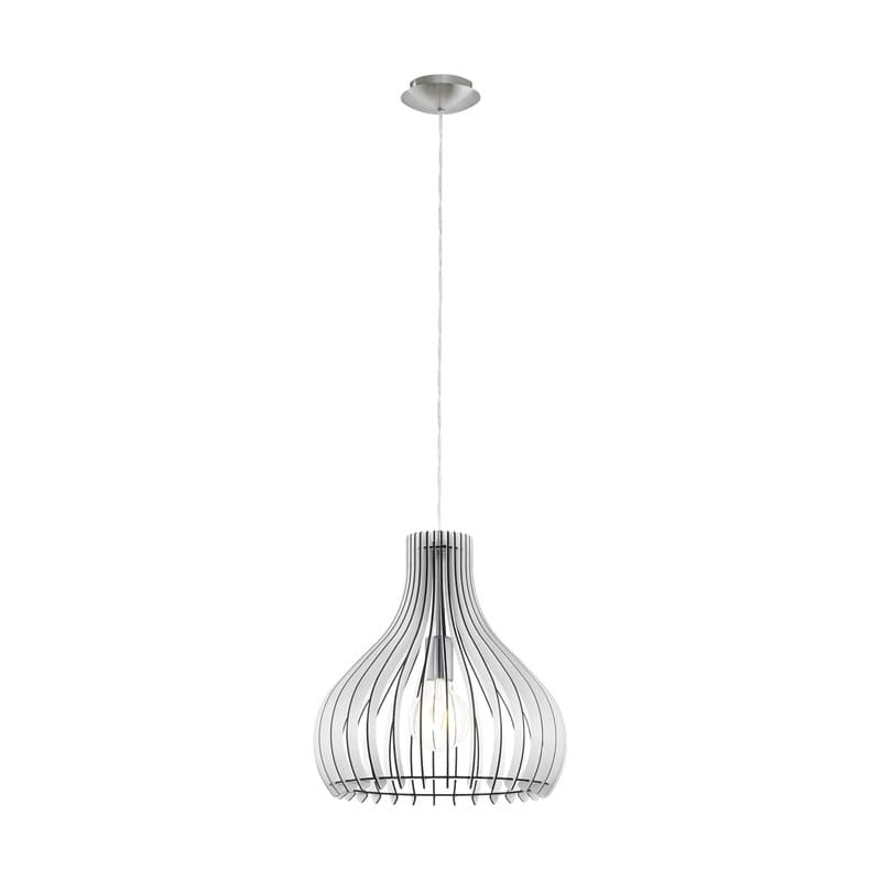 Eglo Подвес TINDORI, 1х60W(E27), Ø380, сталь, никель матовый/дерево, белый 96257