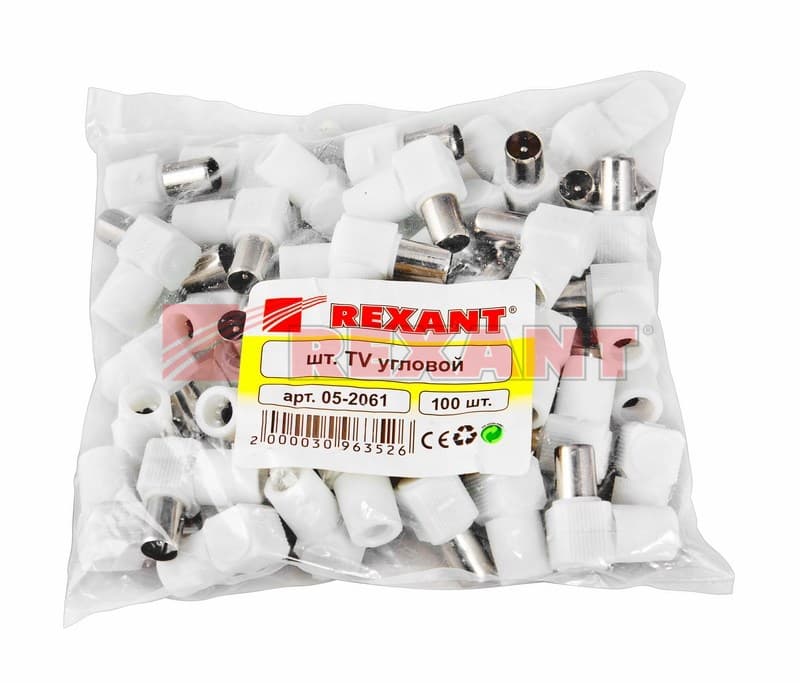 Разъем штекер TV без пайки Белый Угловой Rexant 05-2061 — миниатюра 2