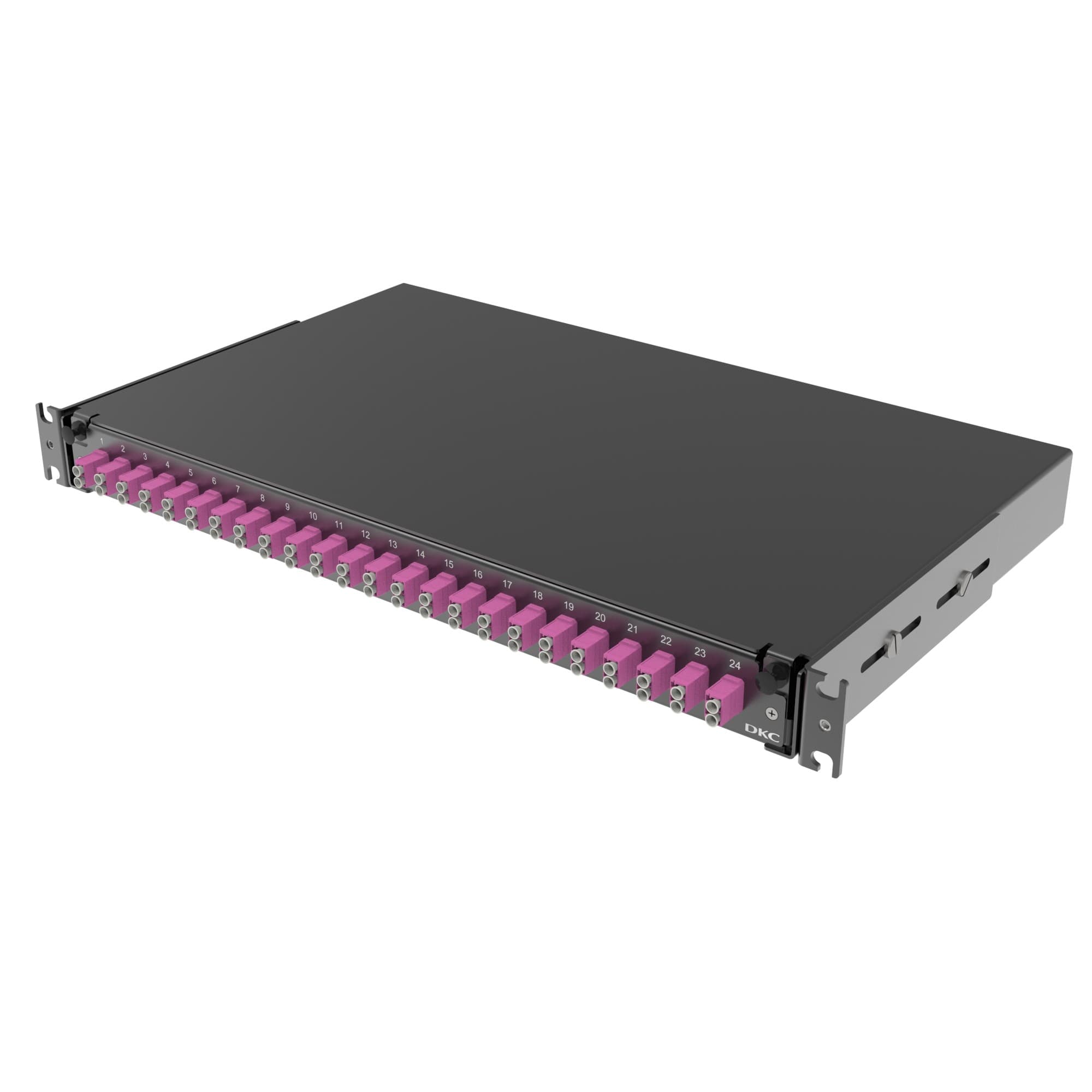 DKC Оптическая полка выдвижная 1U с адатерами 24 х duplex LC ОМ4 в комплекте с лицевой панелью, пигтейлами, сплайс-кассет(ой/ами) и гильзами КДЗС