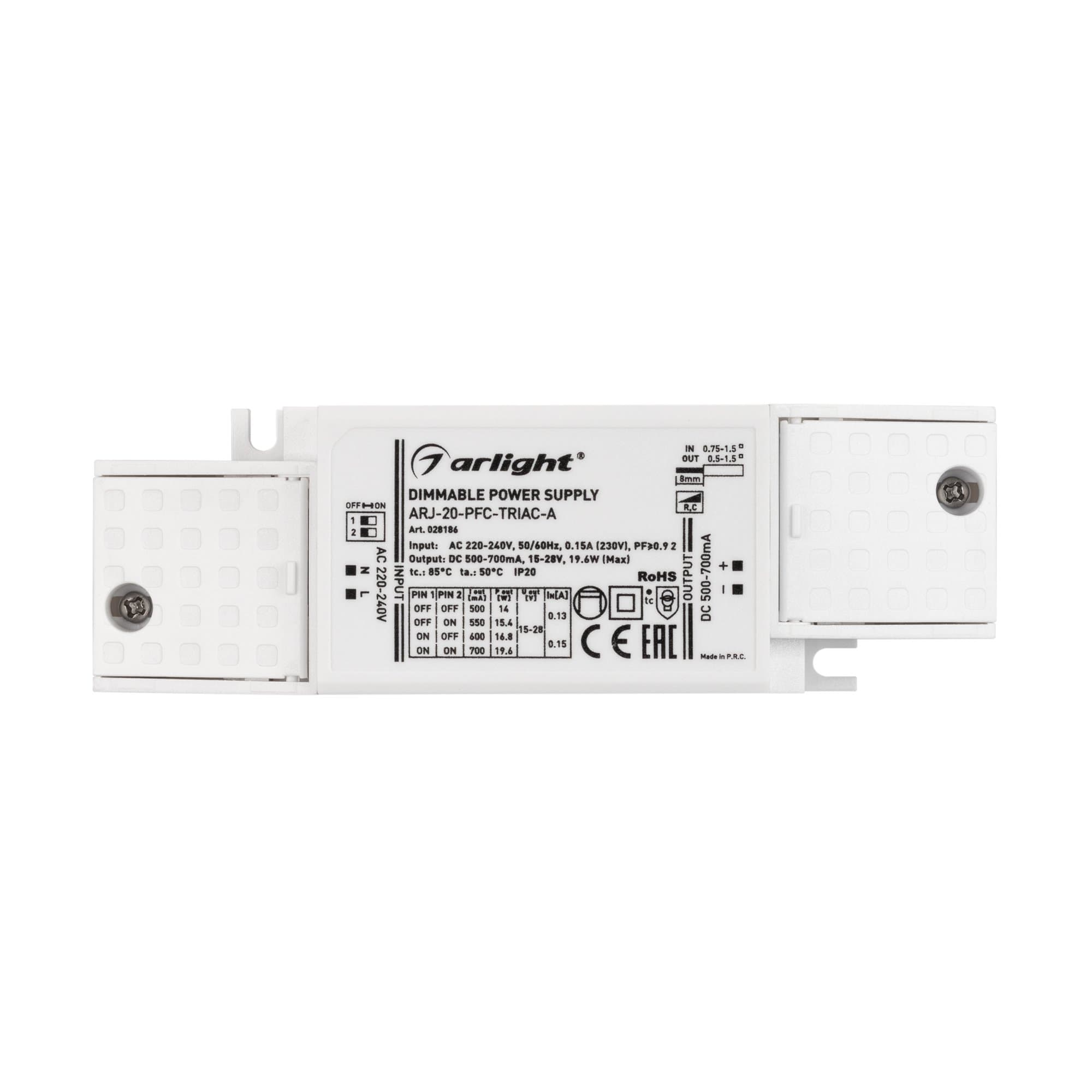 Arlight Блок питания ARJ-20-PFC-TRIAC-A (20W, 500-700mA) (IP20 Пластик, 5 лет) 028186 — миниатюра 3