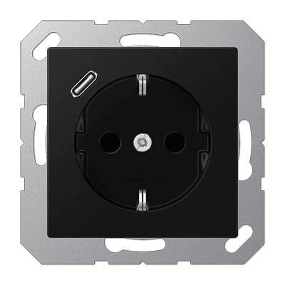 JUNG A Flow/A 550 Черный матовый Розетка с USB-зарядным устройством, тип С, SCHUKO A1520-18CSWM