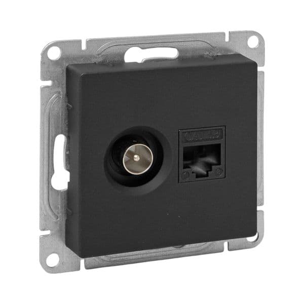 EKF Механизм розетки TV+RJ45 (cat5), чёрный Эпика — миниатюра 1