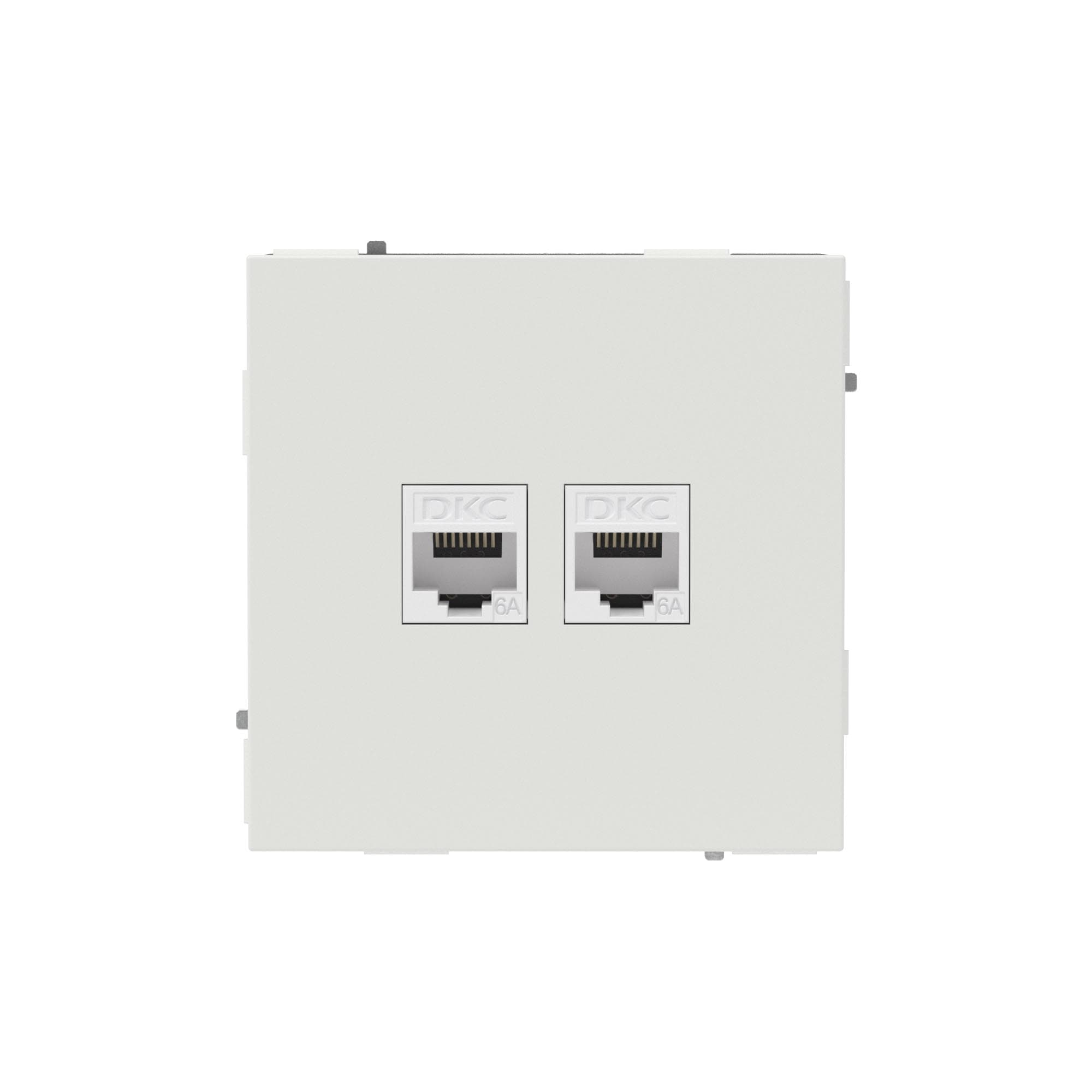 DKC KANT Компьютерная розетка RJ-45 без шторки, кат.6А двойная, белый песок — миниатюра 1