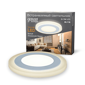 Gauss Светильник Backlight круг 6+3W 540lm 3000K 180-265V IP20 монт Ø120 145*31мм 3 реж LED BL116 — миниатюра 1