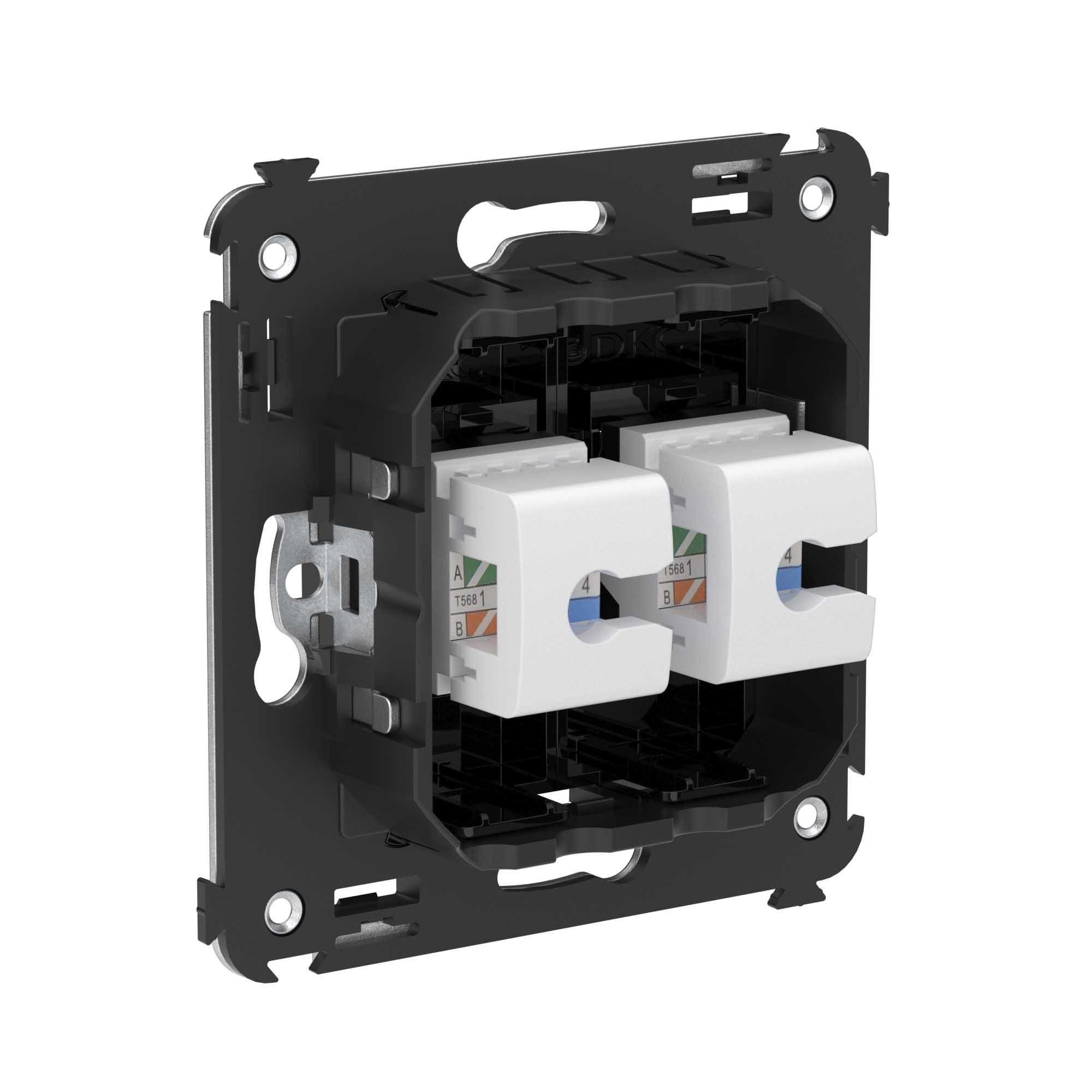 DKC Компьютерная розетка RJ-45 без шторки в стену, кат.5е двойная, "Avanti", "Черный квадрат" — миниатюра 3