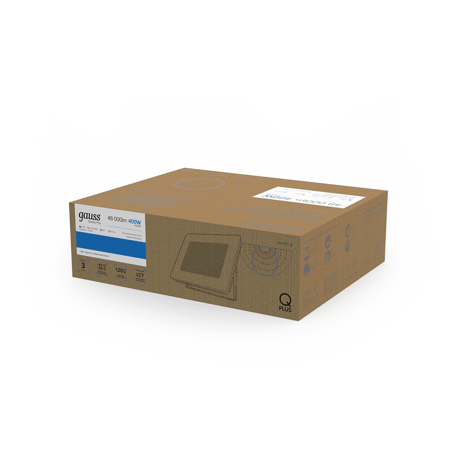 Gauss Прожектор Qplus 400W 48000lm 6500K 175-265V IP65 графитовый линзованный 40° LED 690511400L — миниатюра 5
