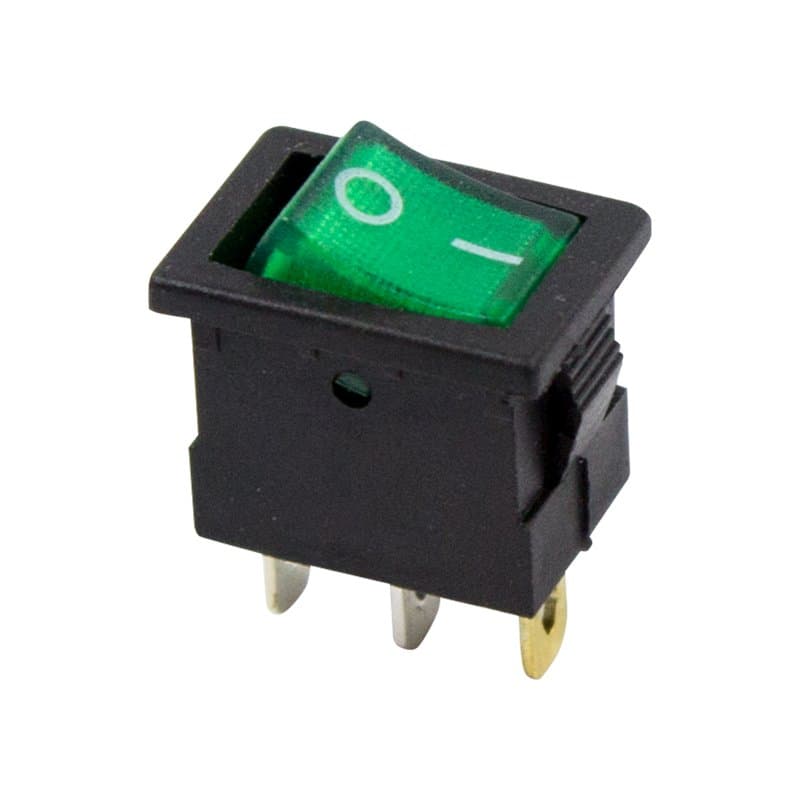 Выключатель клавишный 12V 15А (3с) ON-OFF зеленый с подсветкой Mini Rexant 36-2173