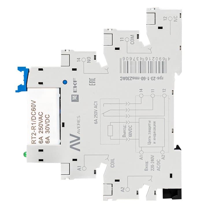 EKF Реле промежуточное с розеткой в сборе РП slim 23/1 6A 230В AC rps-23-1-60-rms230АС — миниатюра 6