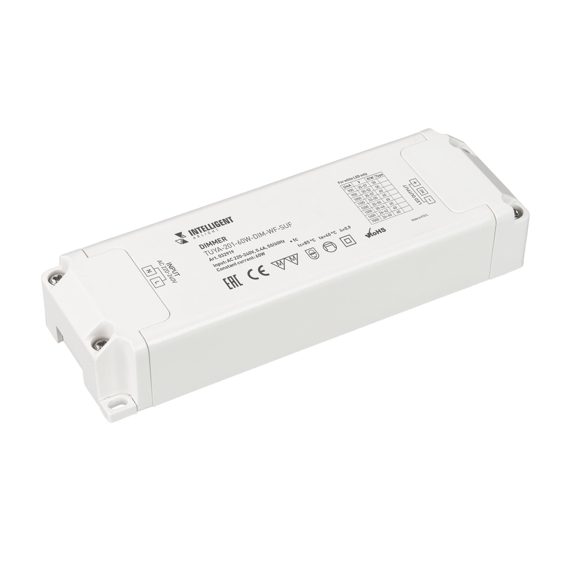 Arlight INTELLIGENT Диммер TUYA-201-60W-DIM-WF-SUF (230V, 433MHz, 900-1500mA) (INTELLIGENT IP20 Пластик, 3 года) 032919