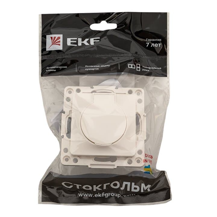 EKF PROxima Стокгольм Белый Розетка с/з, со шторками и крышкой, 16А, IP44 — миниатюра 3