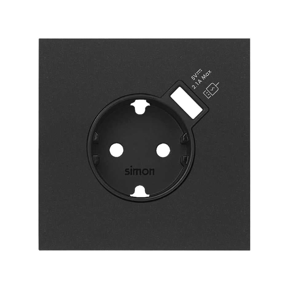Simon 100 Черный матовый Кит 1 пост, фронт. Накладка на 1 розетку Schuko с з/у USB SC 10020109-238