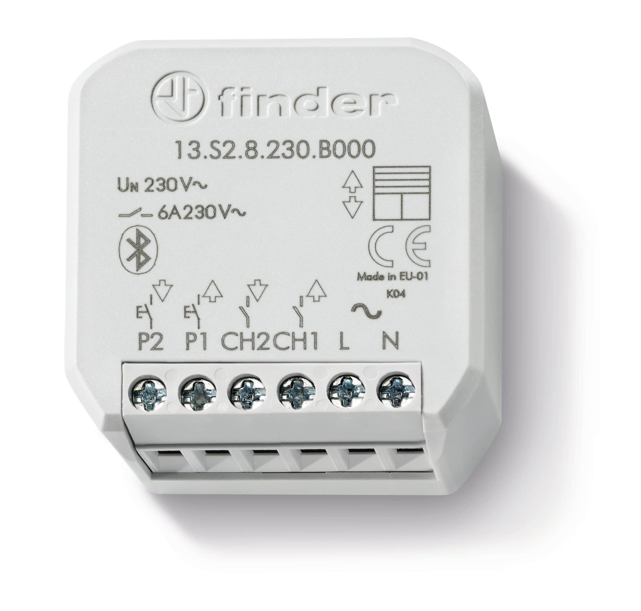 Finder Электронный привод рольставней, 2NO 6A; питание 230В АC; монтаж в коробке; BLE- Yesly; упаковка 1шт. 13S28230B000PAS