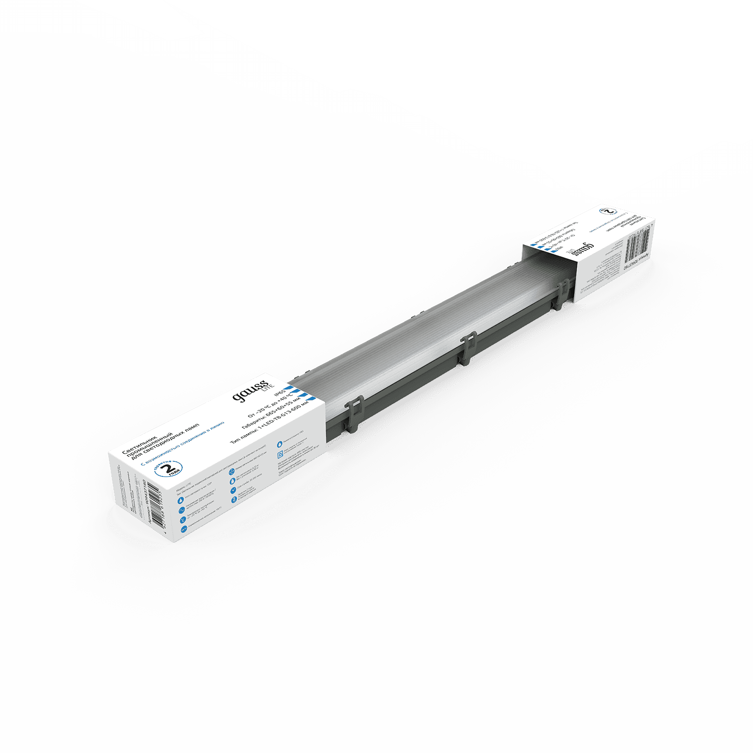 Gauss Светильник линейный СПП-Т8-G13 LITE 220-230V IP65 665*60*55мм для LED ламп 1х600мм 6 909437160 — миниатюра 5