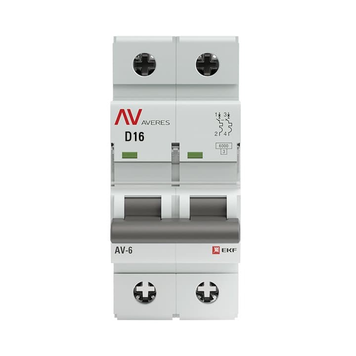 EKF Averes AV-6 Автоматический выключатель (D) 2P 16А 6kA mcb6-2-16D-av — миниатюра 2