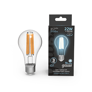 Gauss Лампа Filament А70 22W 2100lm 4100К Е27 LED 1/10/40 102902222