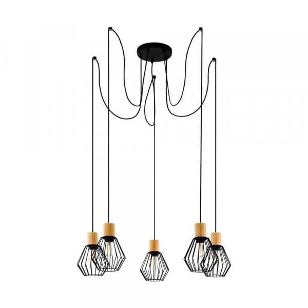 Eglo 43379 Подвес PALMORLA, 5x60W (E27), 845, H1300, сталь, дерево, черный, медный — миниатюра 1