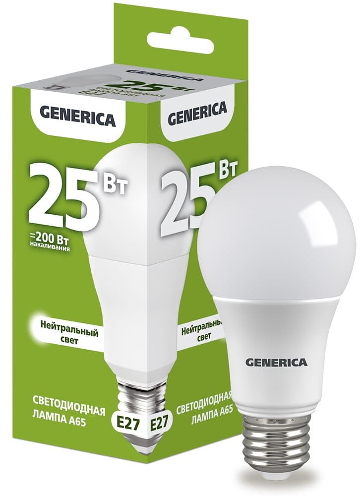 IEK GENERICA Лампа LED A65 груша 25Вт 230В 4000К E27 LL-A65-25-230-40-E27-G