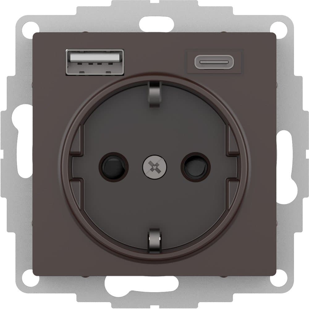 Systeme Electric AtlasDesign Мокко Розетка 16А с USB A+C (5В/2,4А/3 А, 2х5В/1,5А), мех