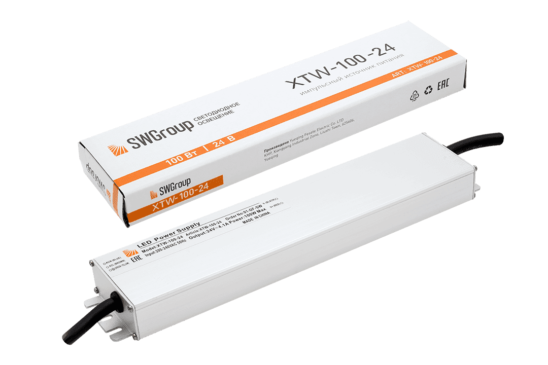 SWG Ультратонкий блок питания в металлическом корпусе, IP67, 100W, 24V XTW-100-24
