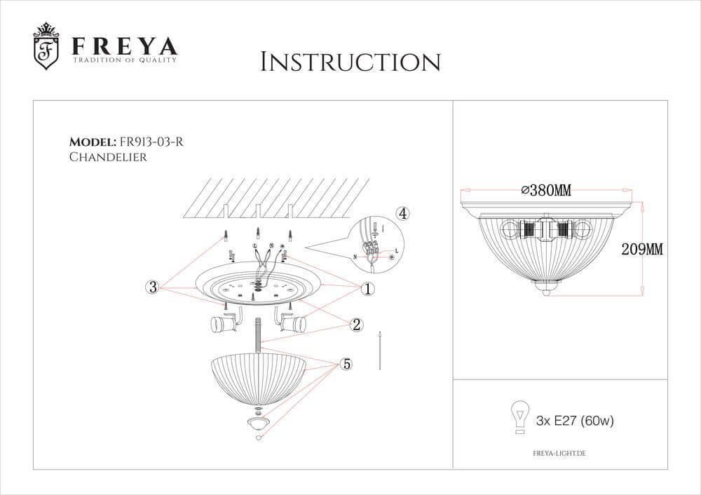 Freya Classic Planum Бронза Потолочный светильник E27 60W FR2913-CL-03-BZ — миниатюра 4