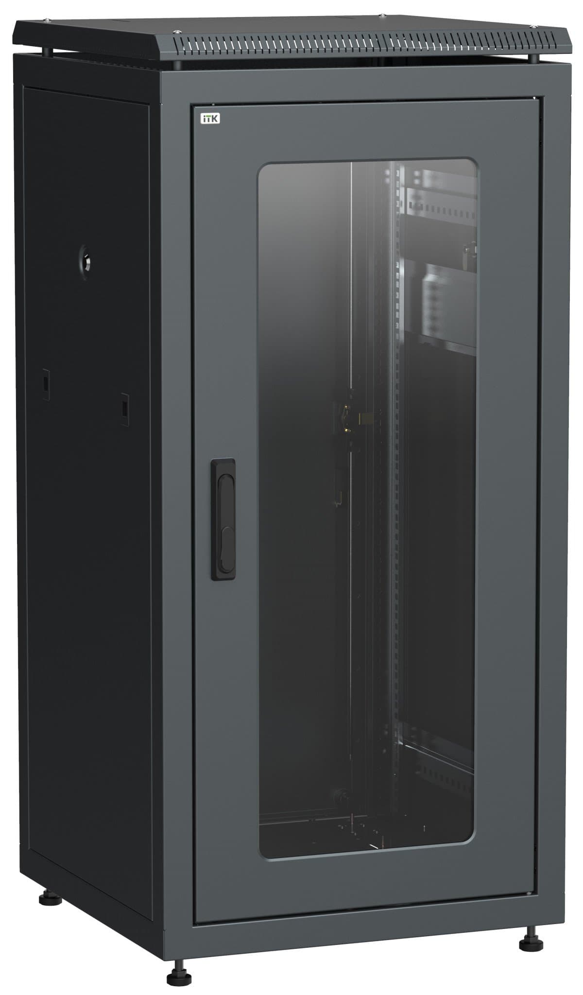IEK LINEA N ITK Шкаф сетевой 19" LINEA N 28U 600х800 мм стеклянная передняя дверь,, задняя металлическая черный LN05-28U68-GM