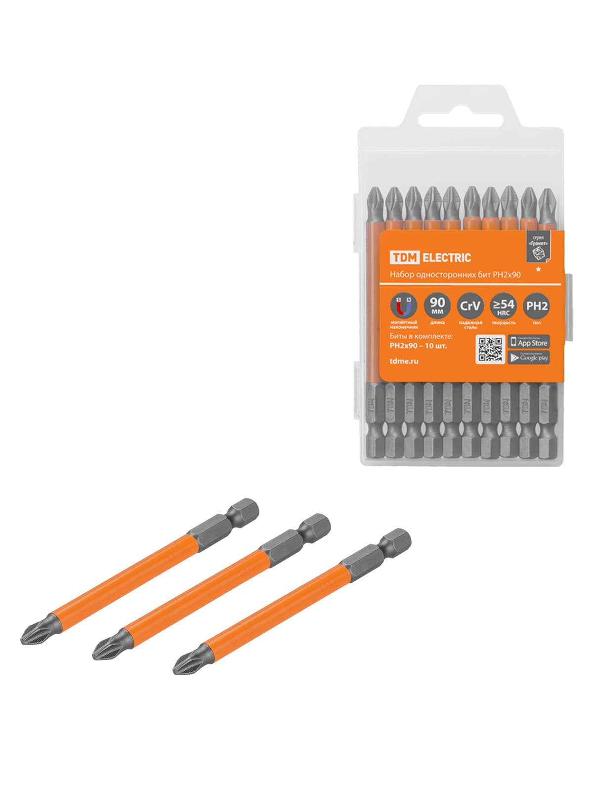 TDM Набор бит PH2x90, односторонних, сталь CrV, Е 1/4", 10 шт., «Гранит»