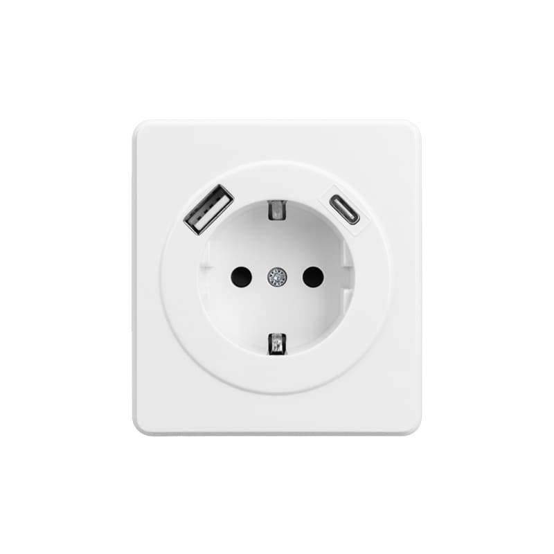 KRANZ ROUND Розетка 1-ая с/з с/у з/ш 16А с USB A+C быстрой зарядки 5В/3А перламутр, с 1-пост. рамкой