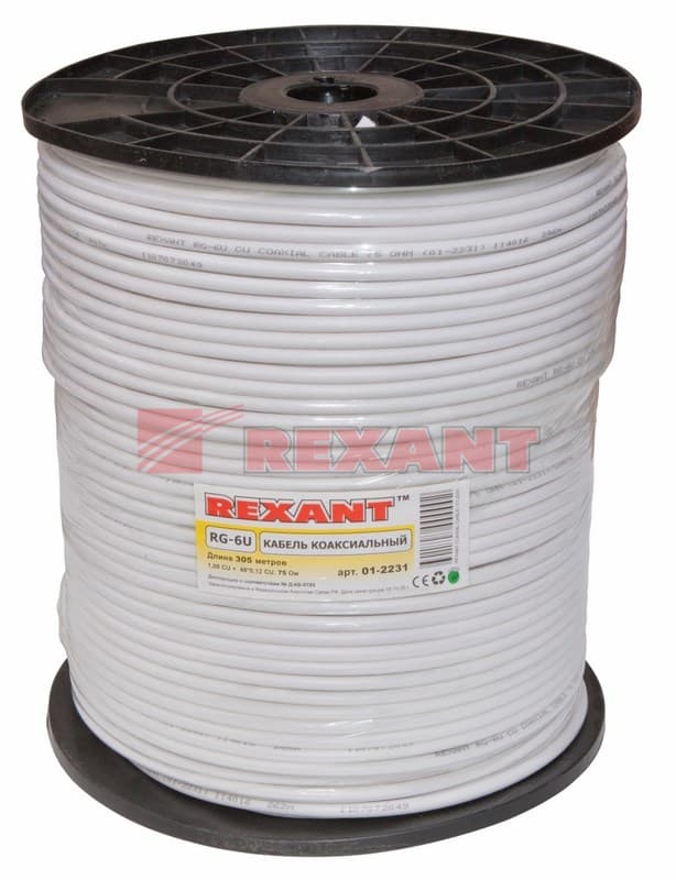 Кабель RG-6U+CU, (64%), 75 Ом, 305м., белый Rexant 01-2231 — миниатюра 2