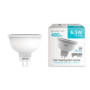 Gauss Лампа Basic MR16 6,5W 480lm 4100K GU5.3 LED 1013527 — миниатюра 1