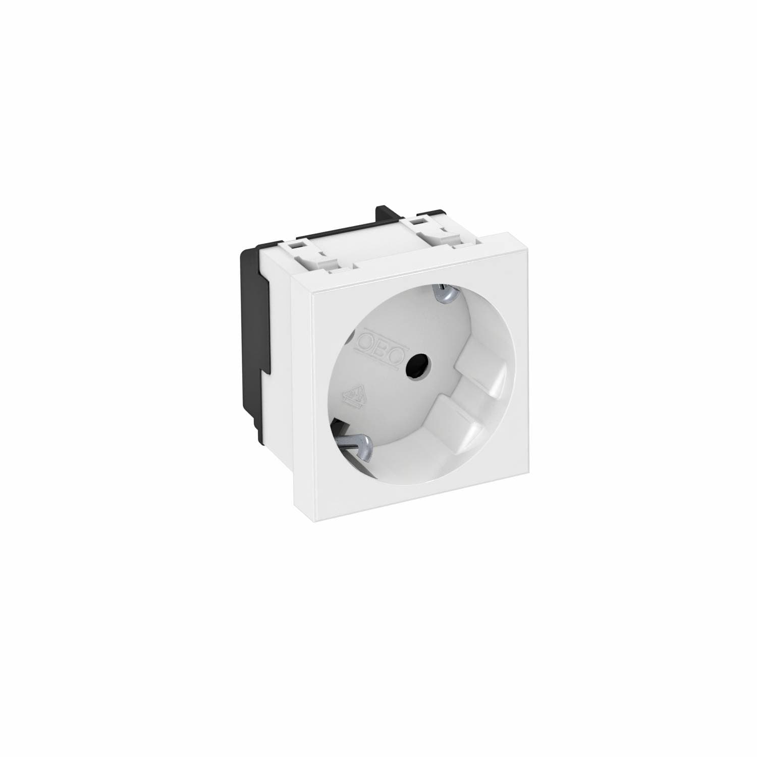 OBO Bettermann Розетка силовая 33° одинарная 2К+З, 1 модуль Modul45, 45х45 мм, со шторками 16А 250В белая 6120072