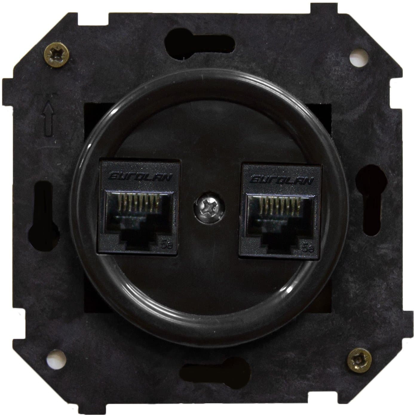 BIRONI Шедель Пластик Черный Розетка  2-ая RJ45  (скрытый монтаж) B3-302-23