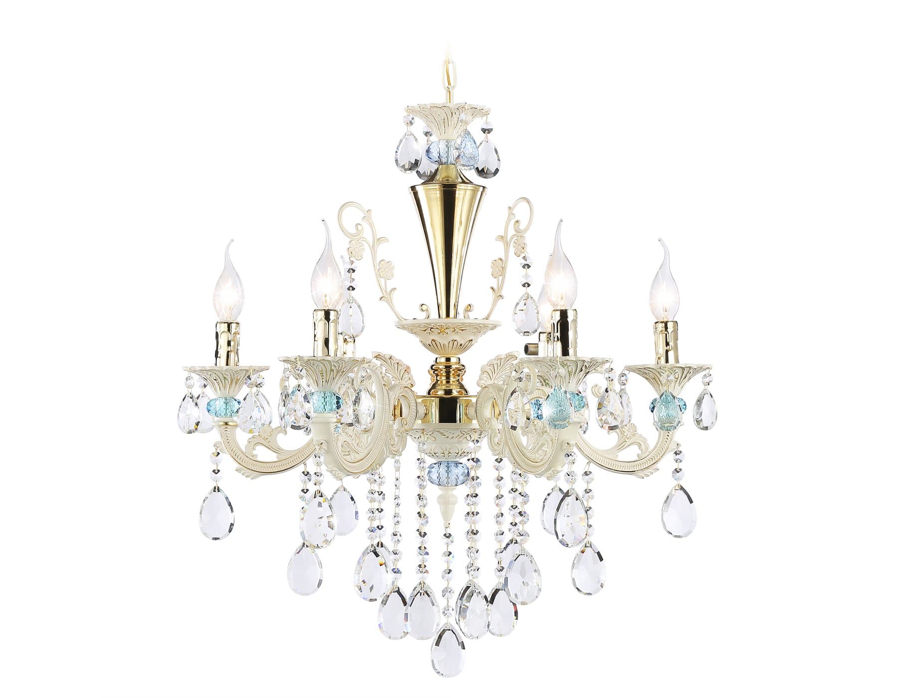 Ambrella Подвесная люстра с хрусталем TR4923/6 GD/WH/BL золото/белый/голубой E14*6 max 40W D600*620