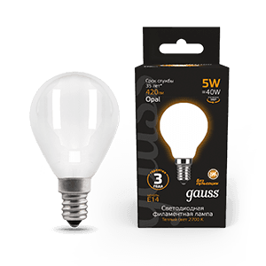 Gauss Лампа Filament Шар 5W 420lm 2700К Е14 milky LED 105201105