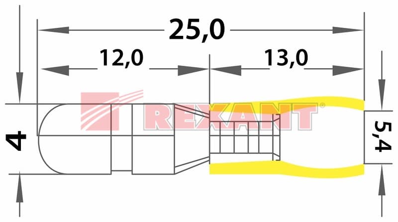 Разъем ШТЕКЕРНЫЙ изолированный штекер - 5мм 4-6мм² (РШи-п 6.0-5) желтый Rexant 08-0531 — миниатюра 3