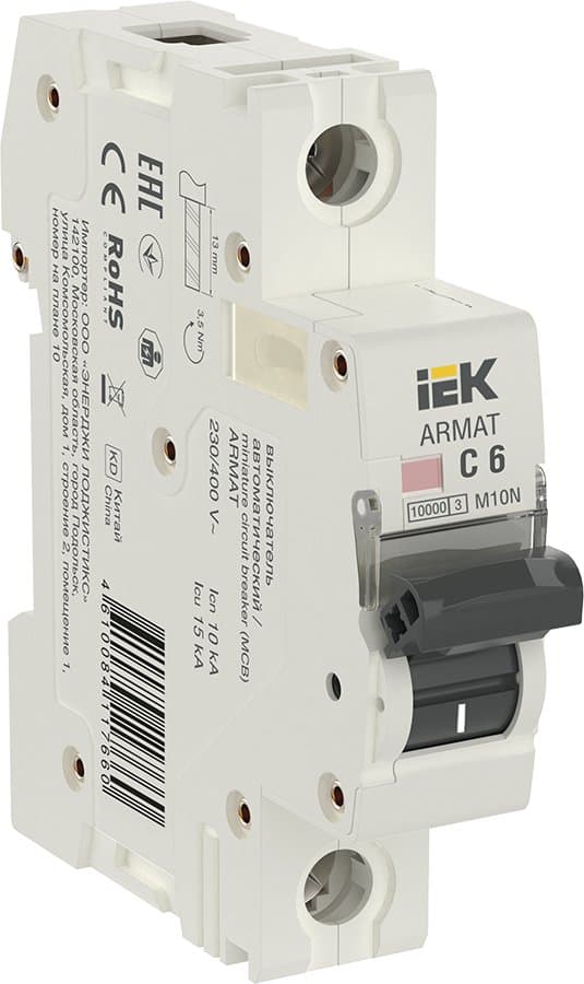 IEK ARMAT Автоматический выключатель M10N 1P C 6А AR-M10N-1-C006