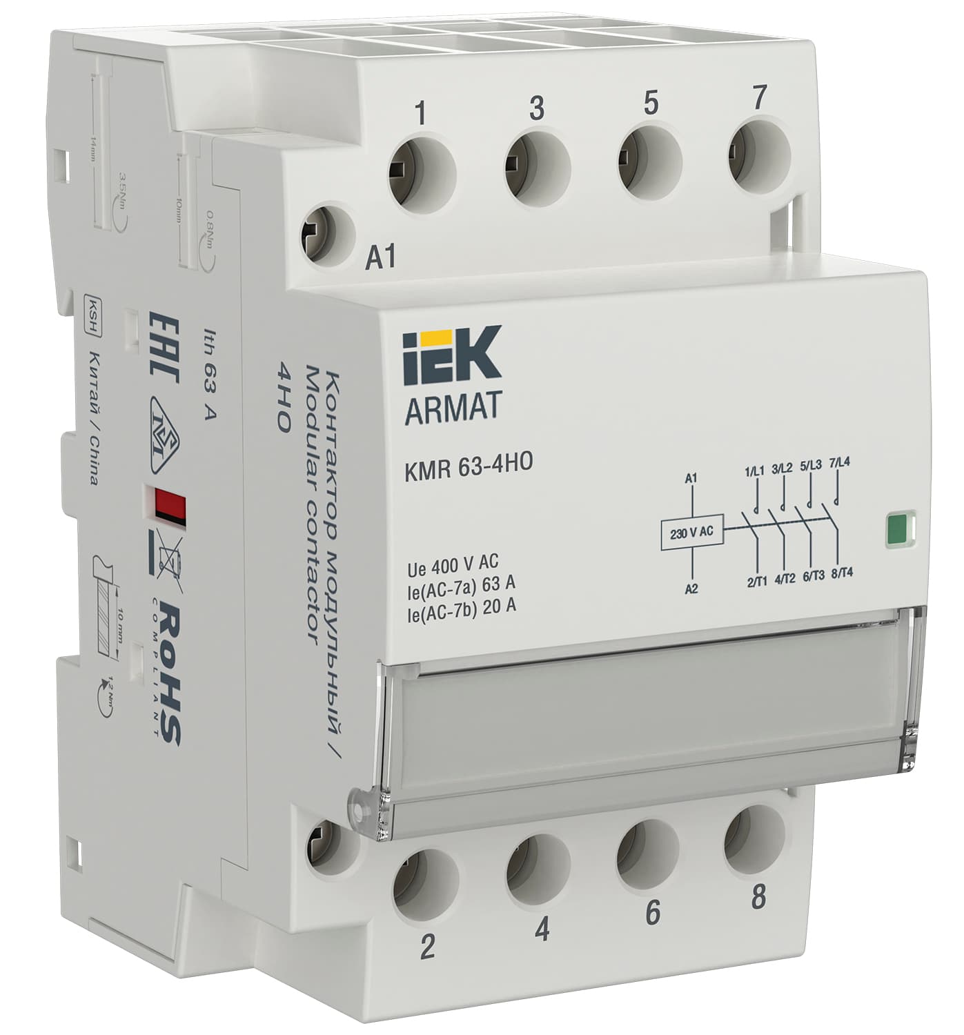 IEK ARMAT Контактор модульный KMR 63А 230В AC 4НО