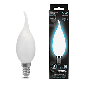 Gauss Лампа Filament Свеча на ветру 9W 610lm 4100К Е14 milky LED 104201209 — миниатюра 1