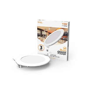 Gauss Светильник Slim круг 15W 990lm 3000K 180-265V IP20 монтаж Ø155 170*22 LED 939111115