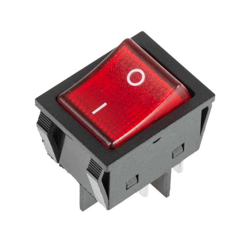 Выключатель клавишный 250 V 30 А (4с) ON-OFF красный с подсветкой Rexant 36-2346