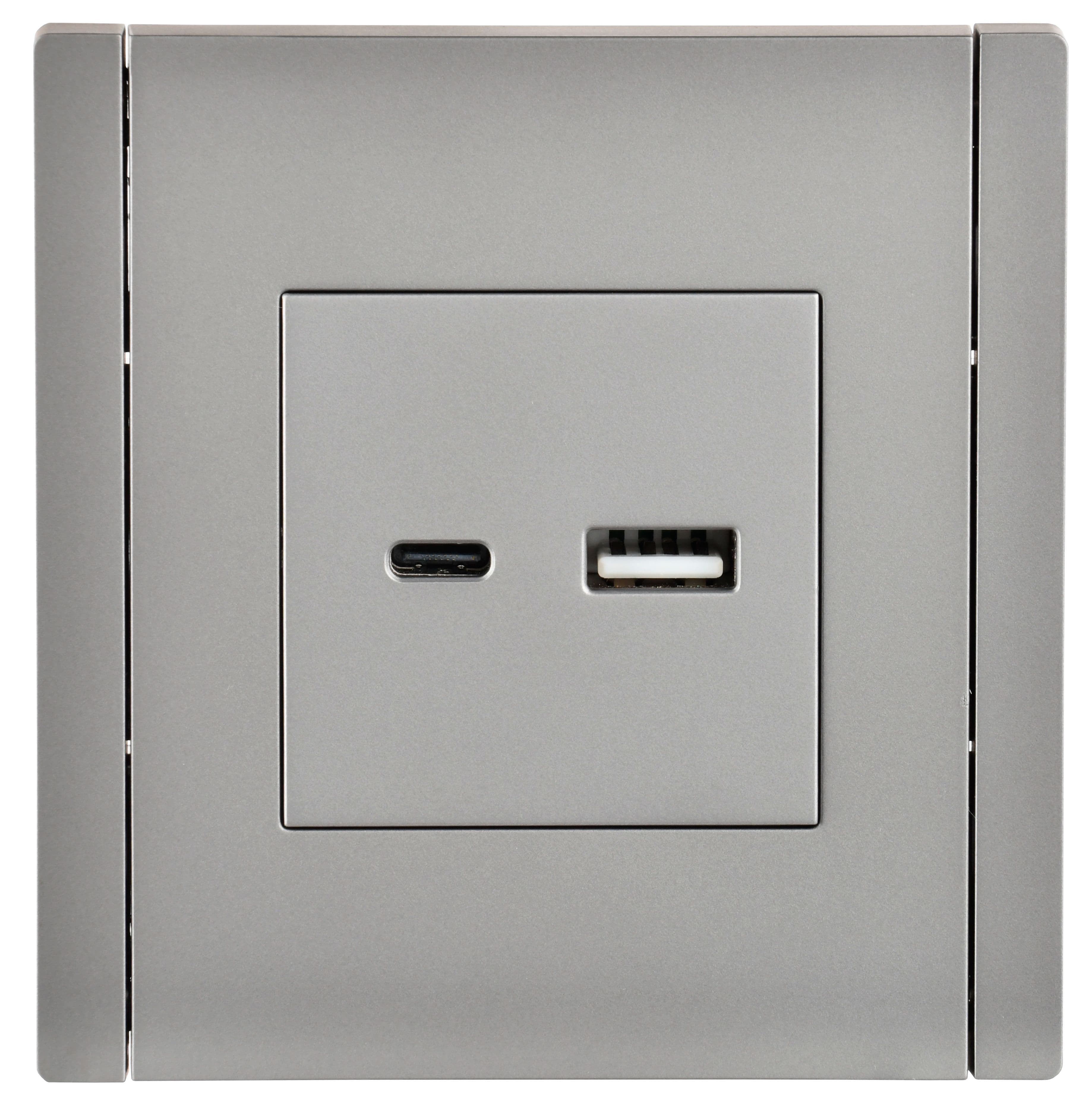 IEK FORTE&PIANO Сталь Розетка USB A+C 3,1А FP550 — миниатюра 2
