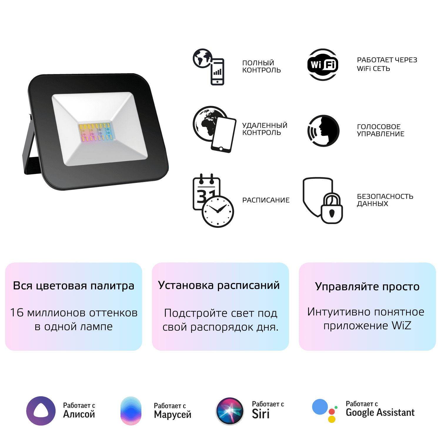 Gauss Прожектор Smart Home 20W 1400lm 3000-6500K 200-240V IP65 черный RGBW изм.цв.темп. диммирование LED 1/20 3560132 — миниатюра 6