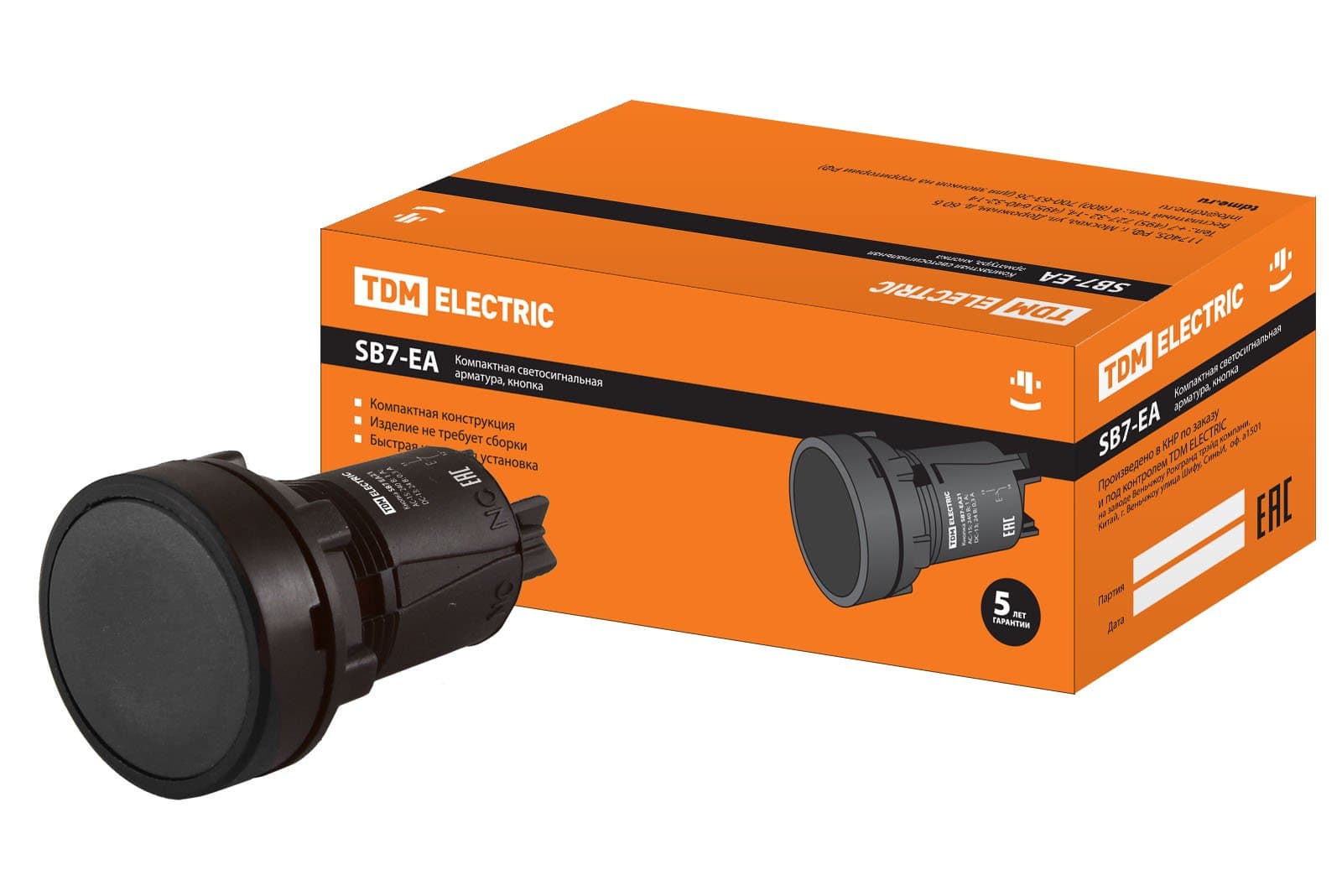 TDM Кнопка SB7-EA21 d22мм 1з черная SQ0746-0017