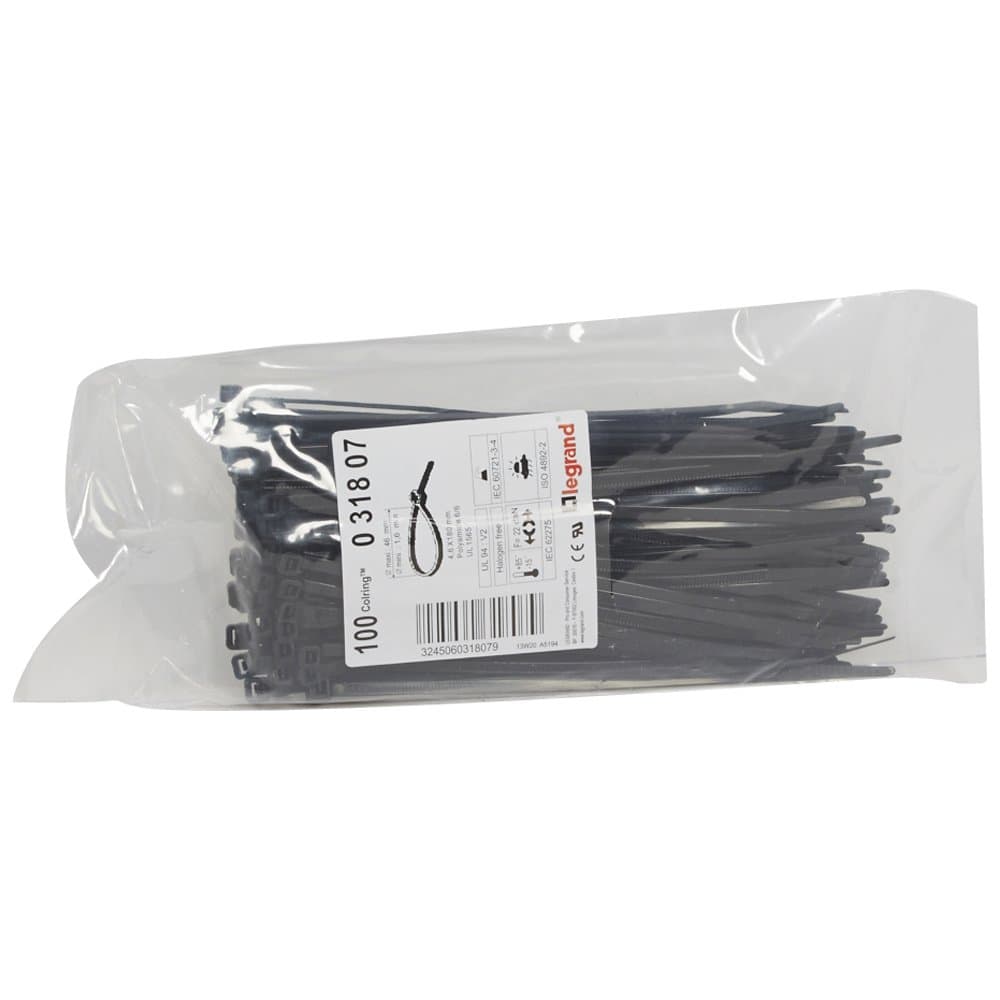 Legrand Colring Хомут монтажный 4,6X280 черный (100 шт.) 031808 — миниатюра 2
