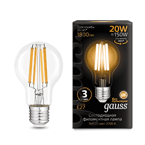 Gauss Лампа Filament А60 20W 1800lm 2700К Е27 LED 102902120