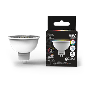 Gauss Лампа MR16 6W GU5.3 RGBW+димирование LED 101105406
