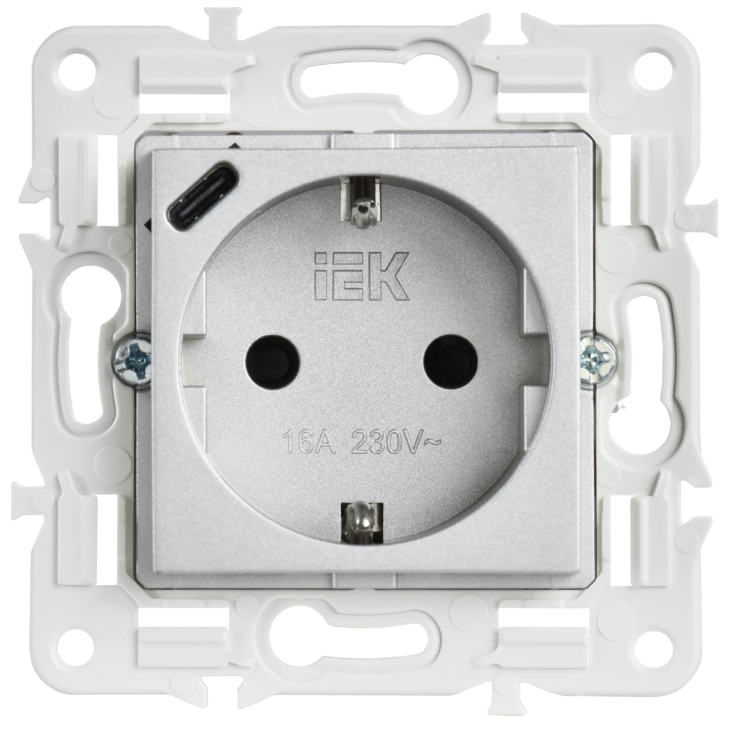 IEK SKANDY Серебряный Розетка с/з с защитными шторками 16А с USB C 18Вт SK-R17S — миниатюра 2