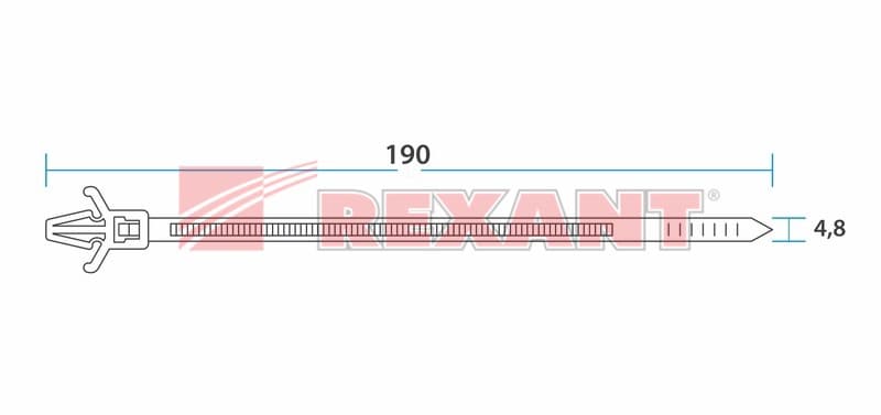Хомут с крепеж.пистоном 190 x 4,8 мм 100 шт белый Rexant 07-0197 — миниатюра 2