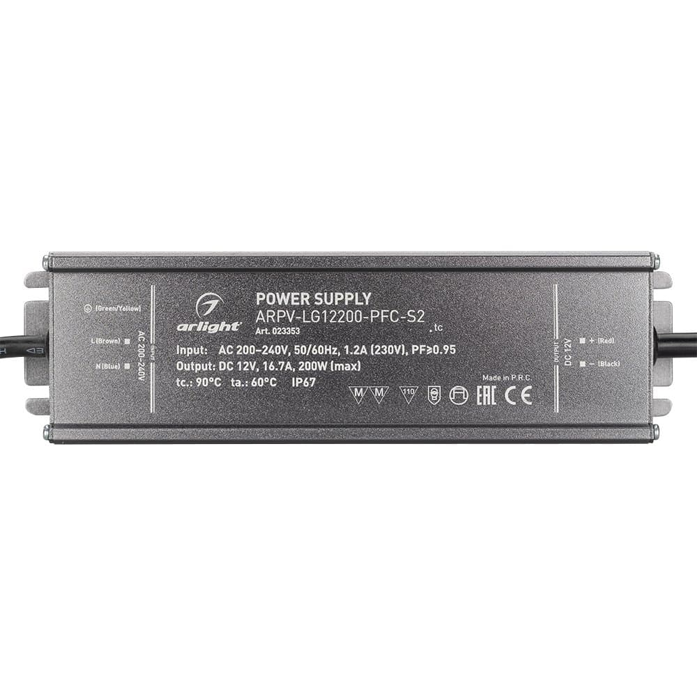 Arlight Блок питания ARPV-LG12200-PFC-S2 (12V, 16.7A, 200W) (IP67 Металл, 5 лет) 023353 — миниатюра 2